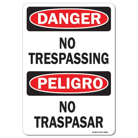 Signmission Safety Sign, OSHA Danger, 10" Height, 14" Width, Rigid Plastic, No Trespassing Bilingual, Landscape OS-DS-P-1014-L-19453